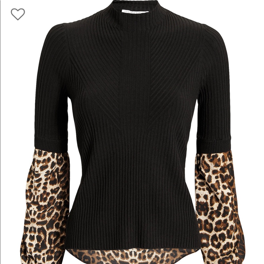 VERONICA BEARD Silk Leopard Combo Moon Sweater Shirt/ like NEW !!